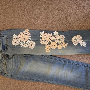 GAP Women's Boyfriend Jeans with Lace Detail - Blue and Cream